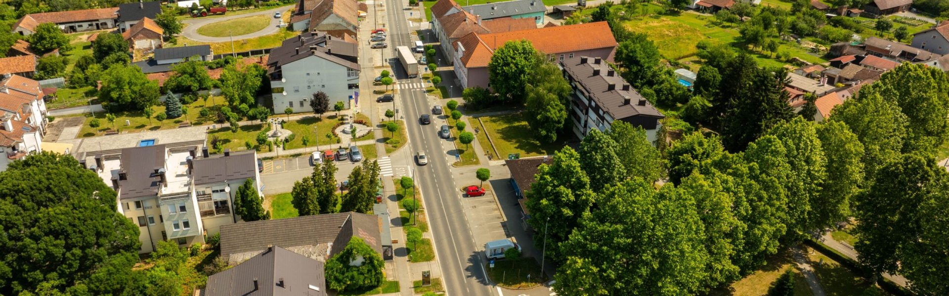 Aerial view of the picturesque town of Hercegovac, Croatia, on a sunny day.